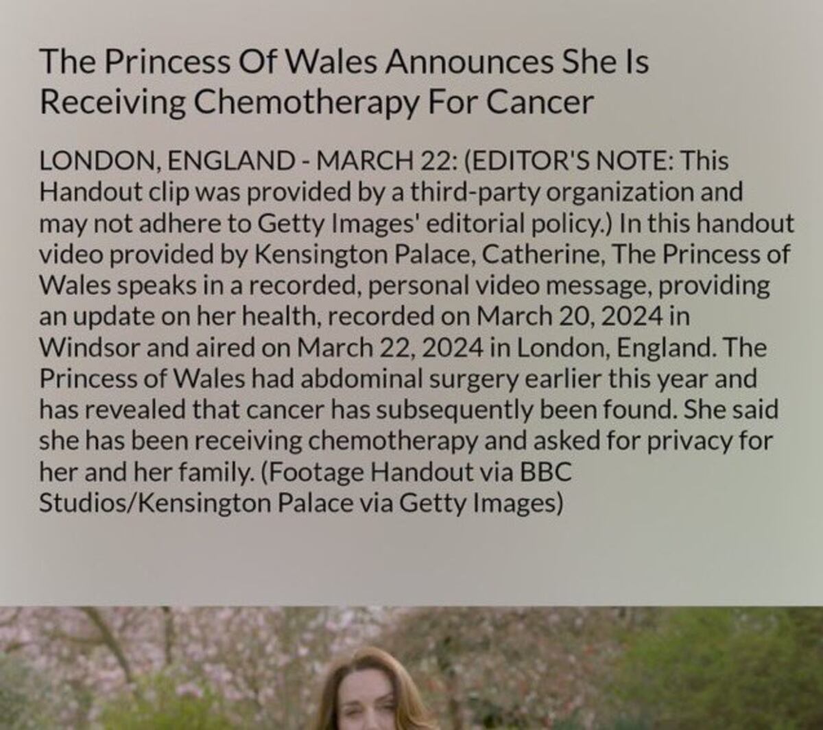 Getty Images pone una alerta sobre el video de Kate Middleton 