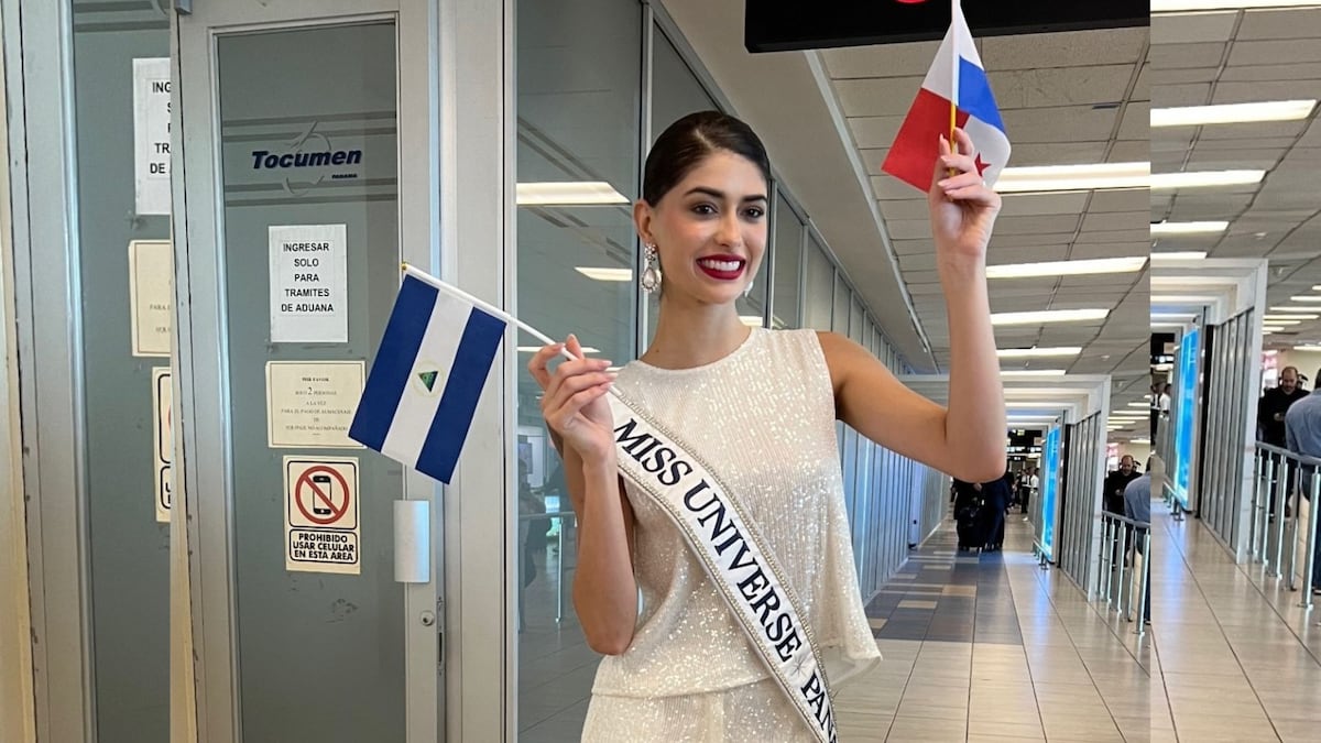 Luciendo su banda de Miss Universe Panamá, Italy Mora llega al Aeropuerto Internacional de Tocumen