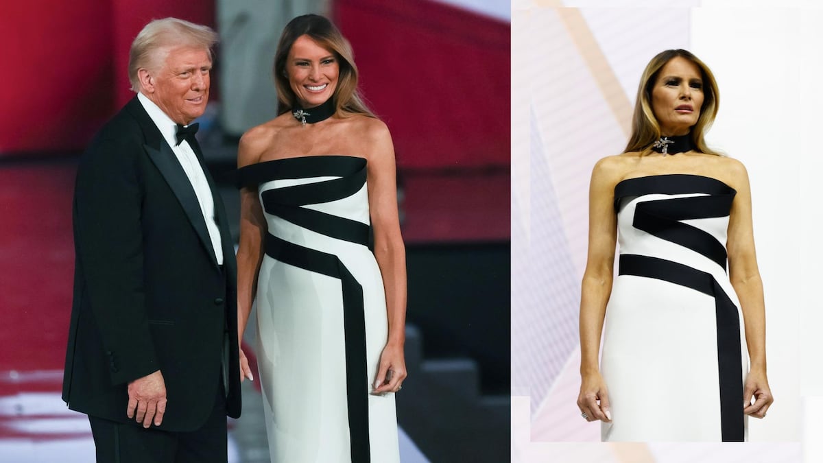 De blanco y negro y con un ‘choker’: Melania Trump en el baile inaugural de su esposo como nuevo presidente de Estados Unidos