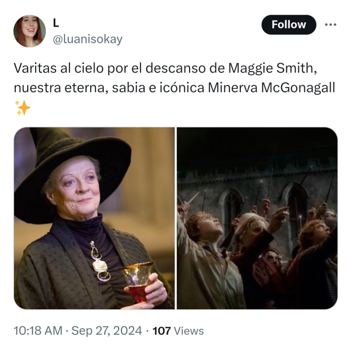 Maggie Smith, la querida profesora McGonagall en Harry Potter, fallece los 89 años