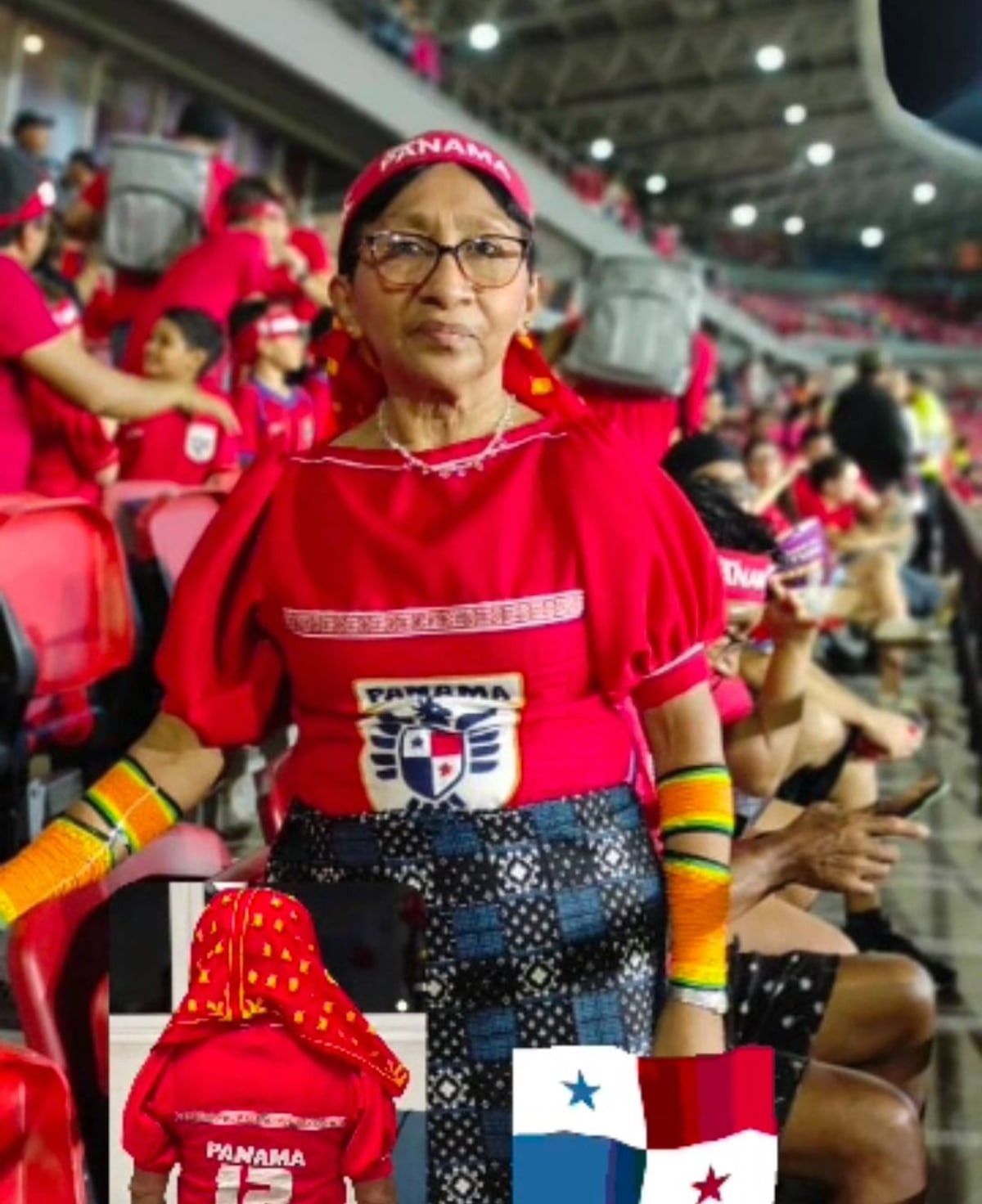 Una mola inspirada en la camiseta de la Selección de Panamá es vista en el Estadio Rommel Fernández